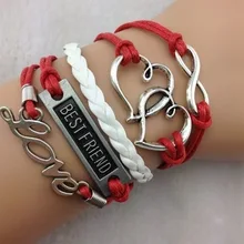 1 шт сердца связаны к сердцу, бесконечность, шнур и лучший друг браслет-античный серебряный браслет-воск шнуры и имитация b37