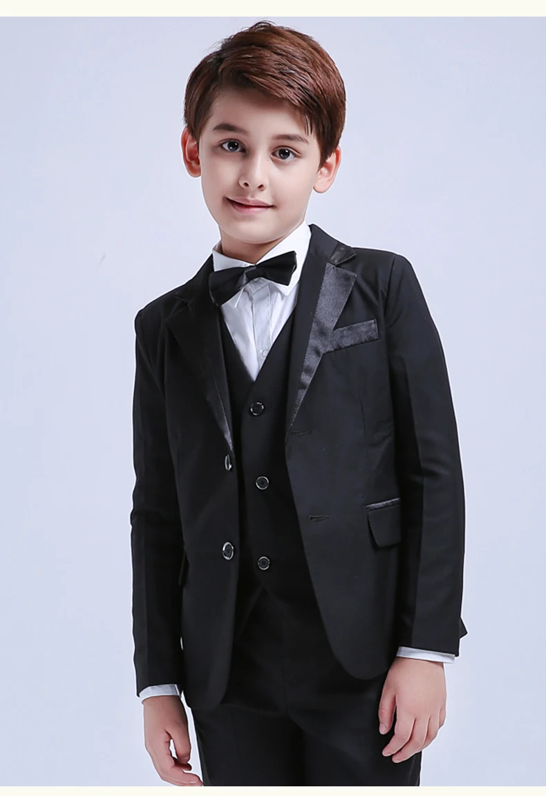 5 Pcs Black Toddler Boys Suits Wedding Formal Children Suit Tuxedo