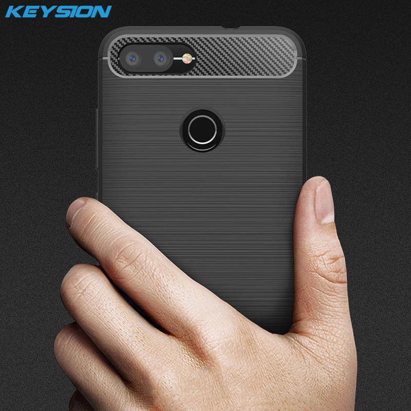 

KEYSION Phone Case for Asus Zenfone Max Plus(M1) X018DC ZB570TL Carbon Fiber Soft TPU Silicone Brushed Anti-knock Back Cover