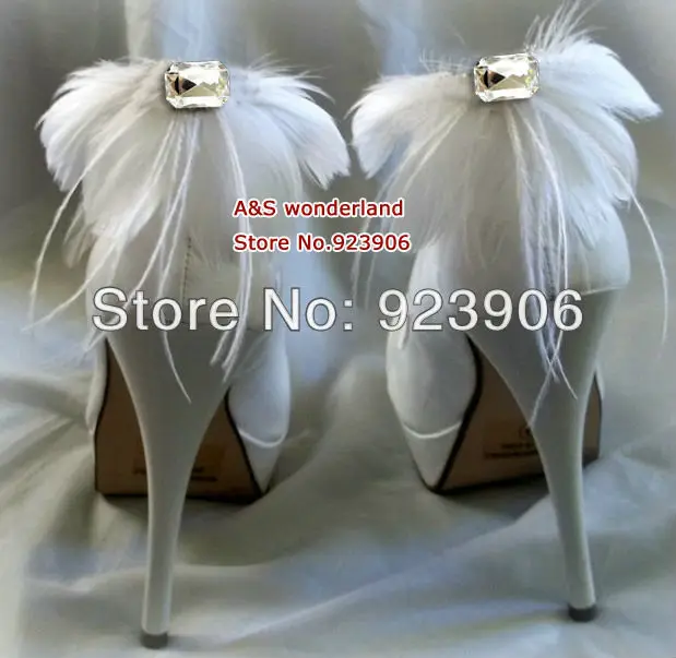 white feather crystal Feather Shoe Clips Bridal Feathers shoes clip
