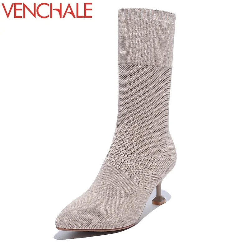 

VENCHALE mid-calf boots different design gentlewoman lengthen the leg line America and Europe pointed toe warm women boots
