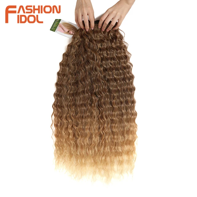 FASHION IDOL Loose Deep Wave Hair Bundles 28-32Inch Ombre Brown Red Super Long Hair Synthetic Weaves Curly Wave Hair Extensions 4