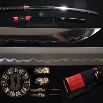 

JAPANESE SAMURAI SWORD KATANA FULL TANG Clay Tempered Blade ARROW BRASS TSUBA VERY SHARP Hard wooden ray skin wrapped saya