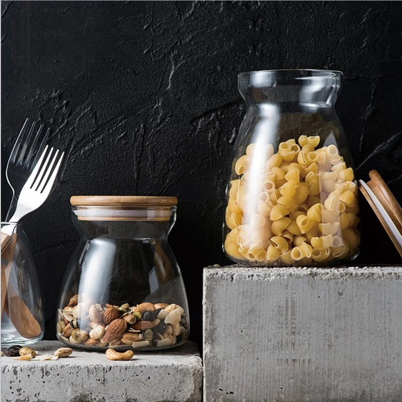 

Glass Storage Jar Bottle with Cover Easy Hold Minimalist Storage Bottle Nut Seasoning Fruit Container Organizer for Kitchen Home