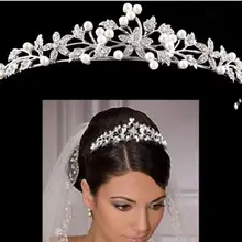 Роскошная свадебная корона дешевая но Высококачественная с блестящими бусинами кристаллы Королевские Свадебные короны жемчуг вуаль головная повязка, аксессуары для волос