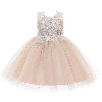 

6264 Golden Embroidery Lace Princess Baby Girl Dress 2019New Summer Wedding Party Kid Dress For Girl Wholesale baby girl clothes