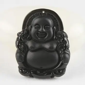 

Elaboate Chinese collection black jade Maitreya Buddha pendant