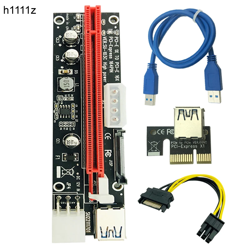 H1111Z 60 см PCI E расширитель Express Riser Card 1x к 16x USB 3 0 SATA 4Pin IDE Molex адаптер для майнинга Bitcion