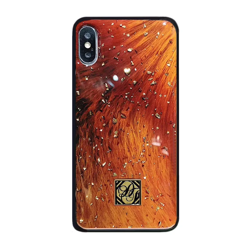 For IphoneXS MAX/XR/8plus Luxury Fashion Sika Deer Pattern Fox Skin Flamingo Feather Glitter Glass Gold leaf TPU Soft Phone Case |