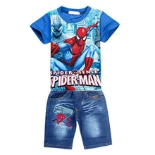 Комплект одежды для мальчиков «Человек-паук», летние хлопковые комплекты одежды для детей «Человек-паук», костюм для мальчиков, футболка+ штаны комплект одежды для детей из 2 предметов