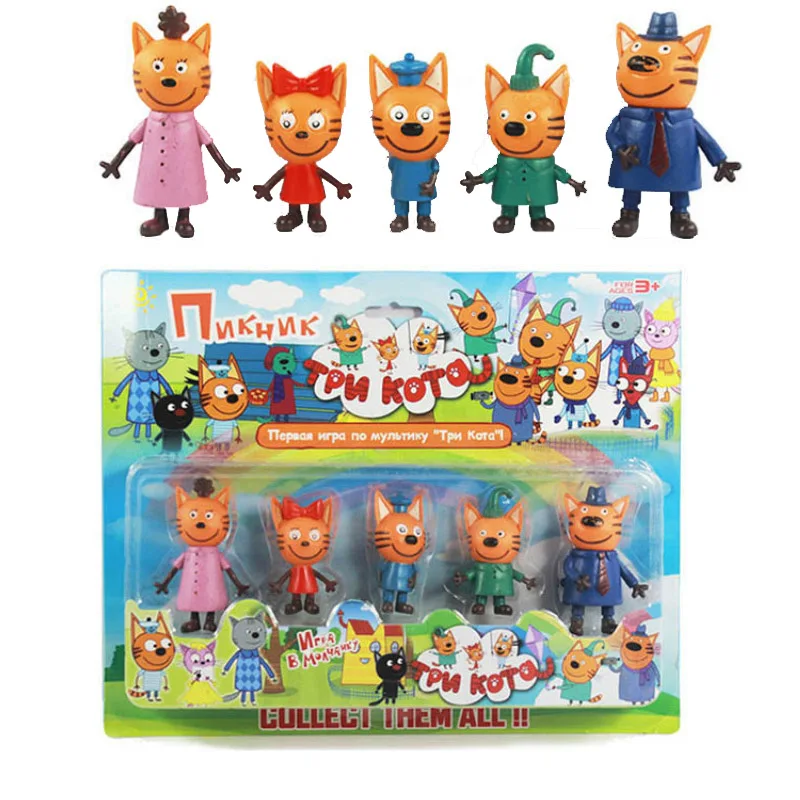 

5pcs/set 5-8cm 2018 Russian Cartoon Three Kittens Happy Cat Characters Action Figure Toys Cute Animals Cat Dolls For Kids Gifts