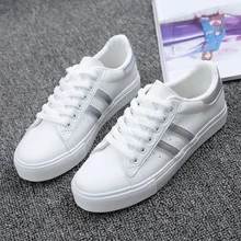 Shoes Woman New Fashion Casual Platform Striped PU Leather Classic Cotton Women Casual Lace up