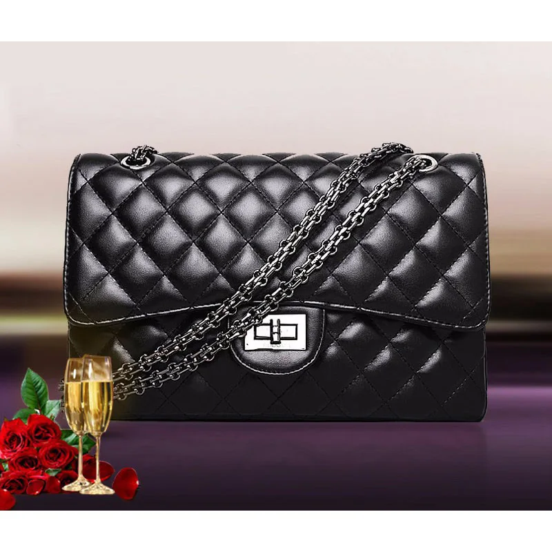 

2017 black women shoulder bags female purse crossbody chain bag plaid handbag quilted sac a main femme women leather handbags