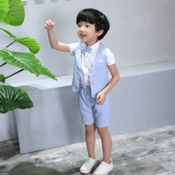 

2018 3pcs Boys Clothing Sets Summer Shirt + Vest + Pants Boys Wedding Clothes Kids Gentleman Leisure Handsome Suit Free Ship