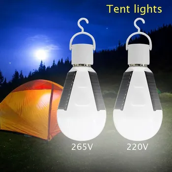 

E27 Solar Lights Led Bulb Hanging Led Solar Lamp 7W 265V+220V Rechargeable for Outdoor Hiking Camping Tent Fishing Lighting