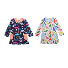 Коллекция года, модное платье для новорожденных девочек с длинными рукавами и круглым вырезом, с героями мультфильмов, платье с анималистическим принтом, комплект из 2 предметов весенне-осенние вечерние 1-6Y
