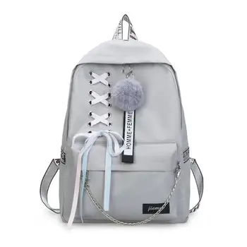 

Solid Backpack Girl School Bag for Teenage College Wind Women SchoolBag High Student Bag Black Canvas Chain Bundle Backpack