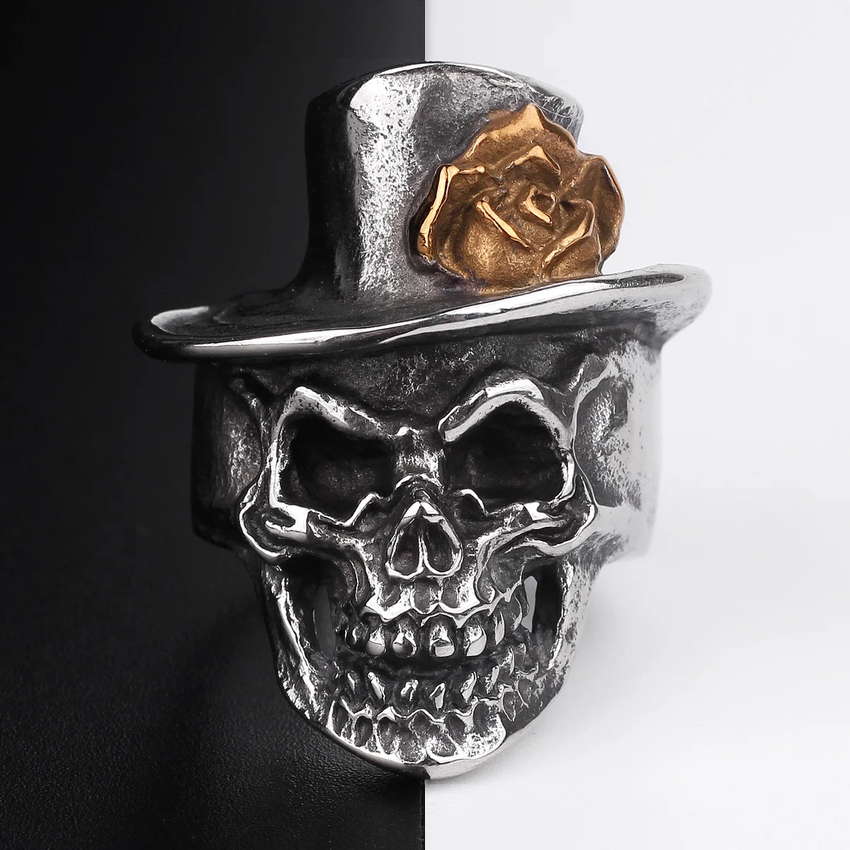 

Stainless Steel Men Rings Rose Hat Gentleman Skull Punk Rock Hip Hop for Biker Male Boyfriend Jewelry Creativity Gift Wholesale