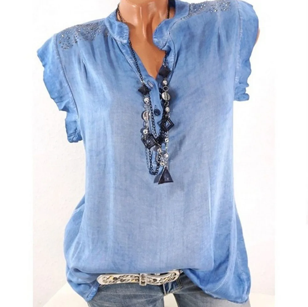 Women's Clothing Women Summer Paste Drill Solid Blouse Shirt Sleeveless Standing Collar Casual Blouse Top Tank Vest Shirt For Office Ladies Tt