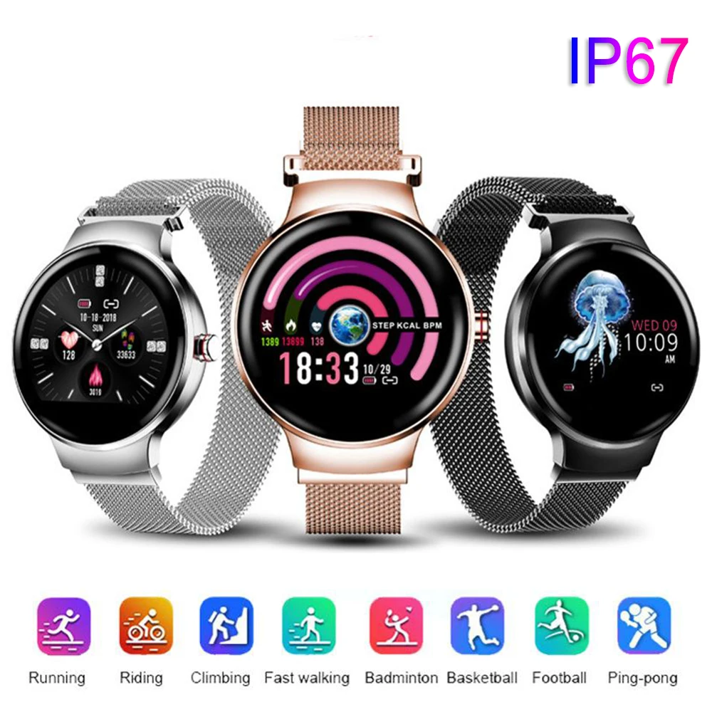 

Smart Watch IP67 Waterproof Brightness Control 24h Heart Rate Blood Pressure Monitor Female Menstrual Cycle Remind Smartwatch