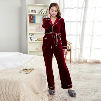 

Velvet Pajama Set 2018 Spring Pleuche Pajamas for Women Sleepwear Two Piece Set Female Autumn Pajamas Noble Loungewear