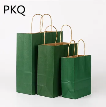 

30PCS Fashionable kraft paper gift bag with handle/shopping bags/Christmas dark green packing bag/Excellent quality 15x8x21cm