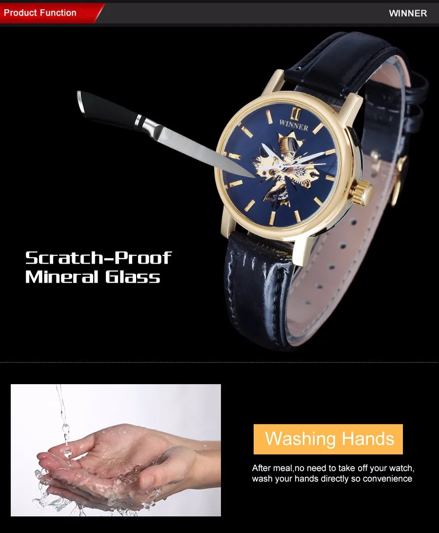 Победитель знаменитые Брендовые женские часы Мода автоматические часы с автоподзаводом циферблат Скелетон из прозрачного стекла gold case Кожаный ремешок