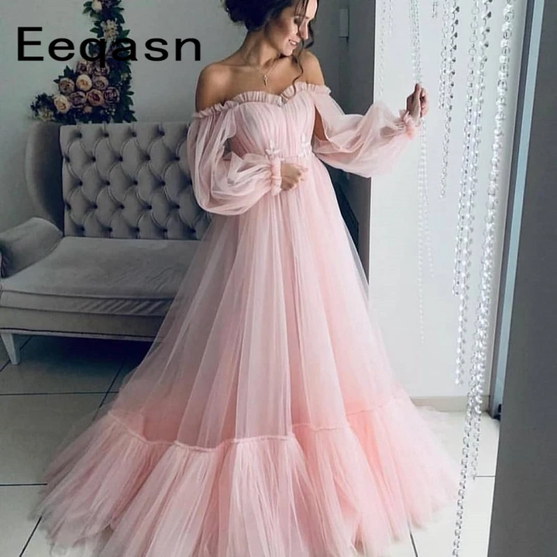 New Sweet Girl Light Pink Prom Dresses 2019 Long Off Shoulder Elegant 