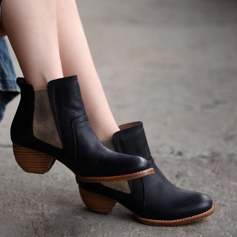 Artmu / Artdiya Original Retro Medium Heels Women Boots Chelsea Ankle Boots 2018 New Genuine Leather Handmade Boots Black 8100-2 цена Artmu / Artdiya Original Retro Medium Heels Women Boots Chelsea Ankle Boots 2018 New Genuine Leather Handmade Boots Black 8100-2 цены онлайн