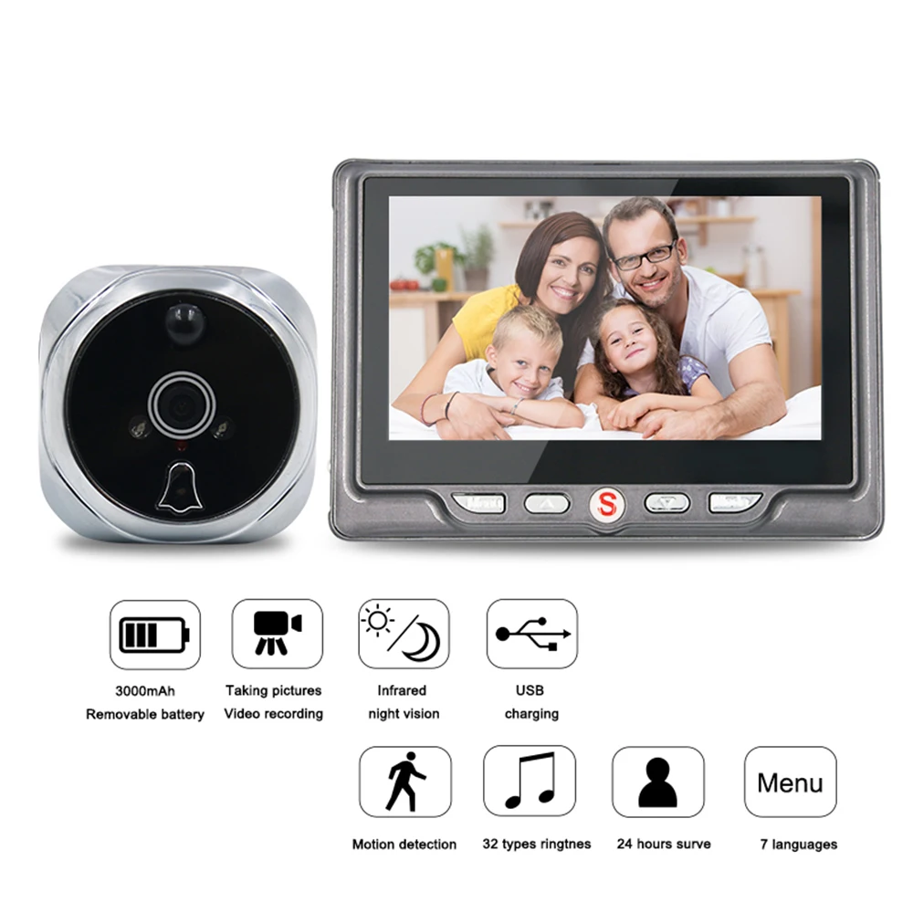

4.3" LCD Color Screen Video-eye Door Viewer IR Night Vision Visual Door Peephole Camera Photo / Video Digital Doorbell Camera
