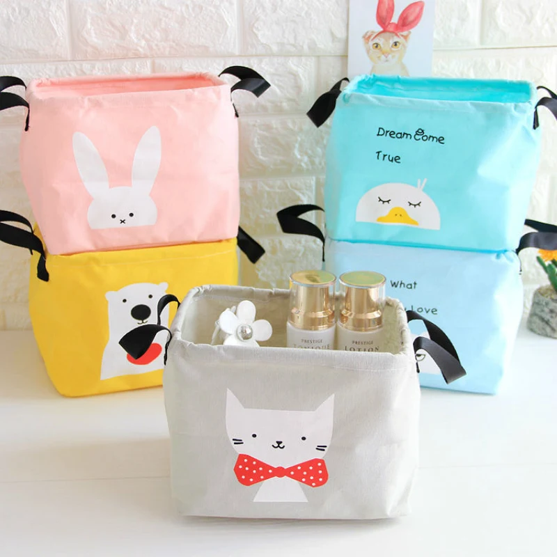 

Nordic Cartoon Animal Portable Linen Desktop Storage Basket Folding Cosmetic Storage Box Makeup Organizer Sundries Basket 1 PC