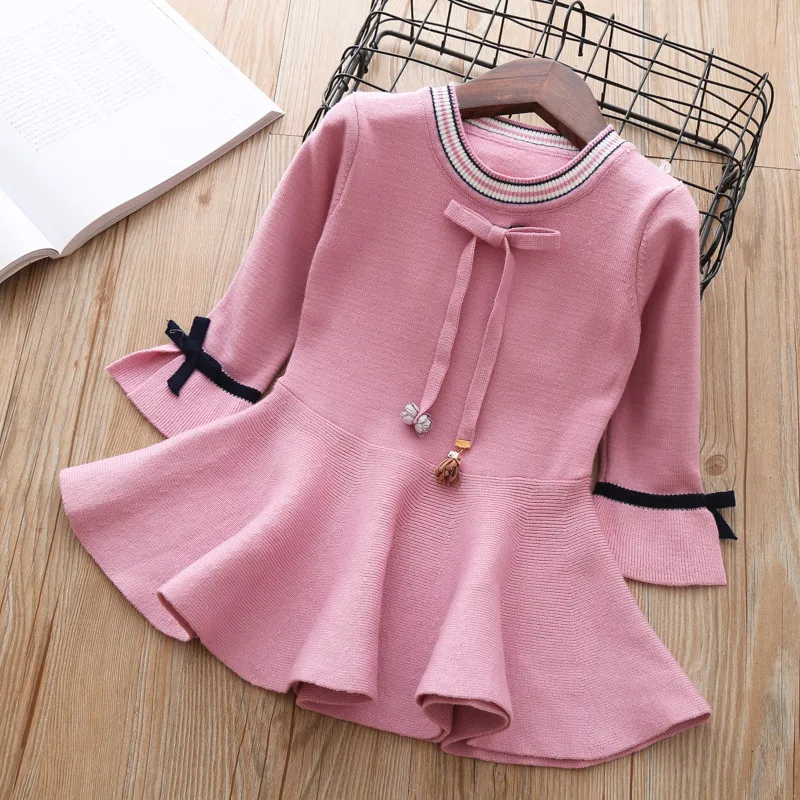 

Newborn Girls Knitted Dress Bottoming shirt Infant Girl Pullover Child Warm Clothes Undershirts For Winter Autumn Dresses 18M
