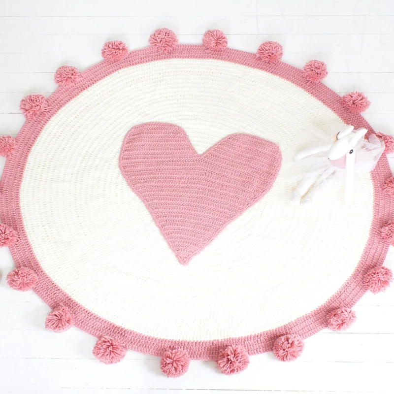 Pink Hot Knitted Blanket,High Quality Acrylic floor carpet, girls room decoration blanket,PInk Heart Mat Girls Room Blanket