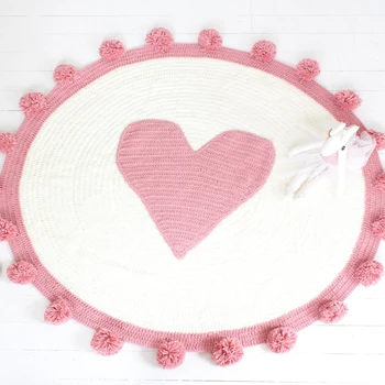 

Pink Hot Knitted Blanket High Quality Acrylic floor carpet girls room decoration blanket PInk Heart Mat Girls Room Blanket