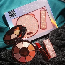 Набор для макияжа Алмазная версия русалки звездное небо 2 в 1 мерцающие матовые тени для век Матовая помада набор в подарочной коробке