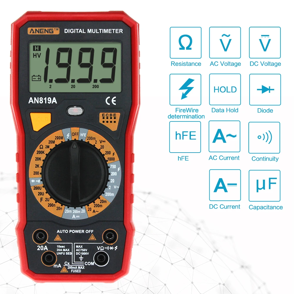 ANENG AN819A мультиметр цифровой транзистор тестер мини мультиметры цифровые мультитестер Цифровой мультиметр вольтметр 1