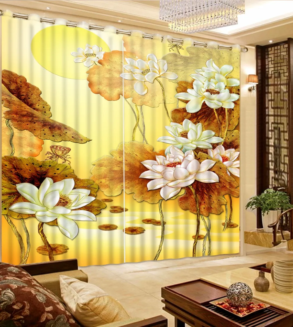 

3D Curtains Lotus leaves lotus Blackout Blinds Curtains Luxury Curtains For Living room Window Decoration