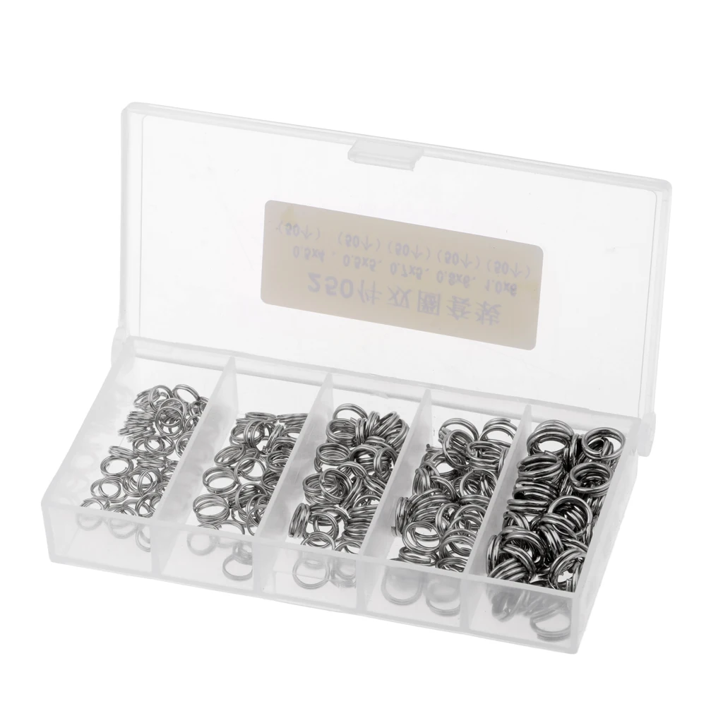 250pcs Assorted Double Split Rings Set Stainless Steel Fishing Tackle Lure Connector with Tackle Box Senuelos de pesca