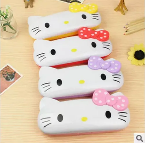 Мультяшная пластиковая коробка Hello Kitty органайзер для макияжа двойной карандаш