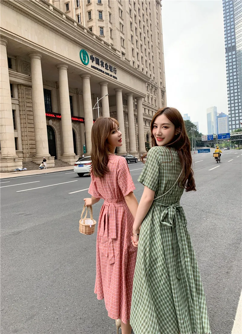 A Line Dresses Woman Summer Cute Japan Korean Style Prairie Sweet Preppy Design Button Shirt Dress Bow Ribbon Tie 7515