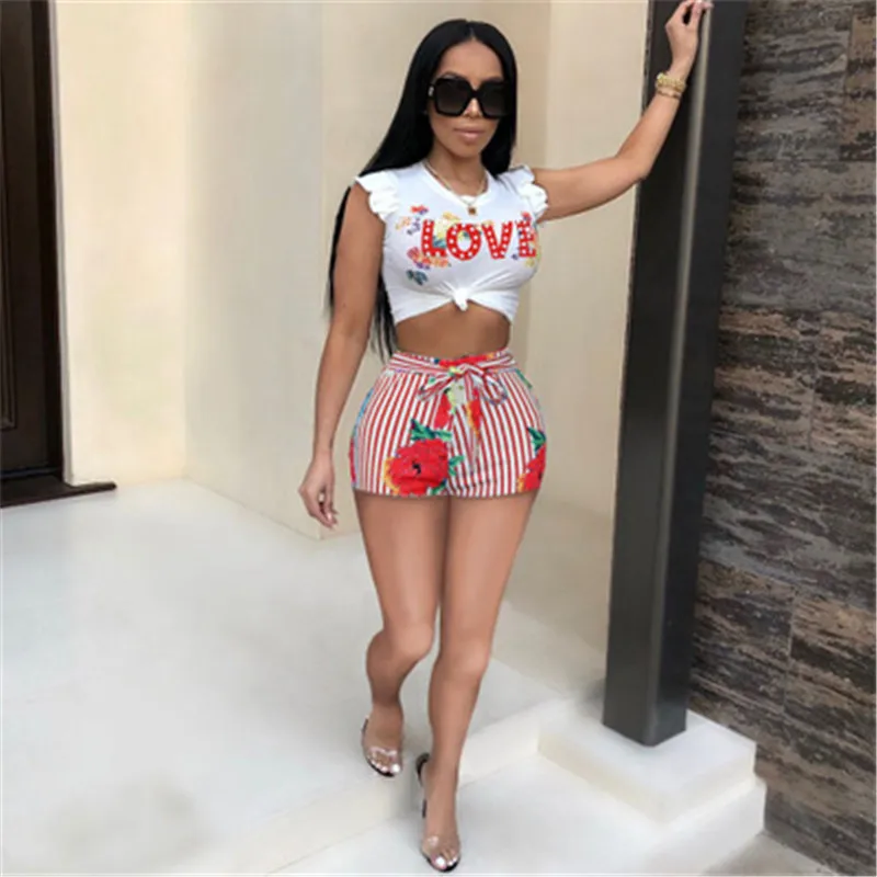 LOVE letter print women sets 2019 summer fashion stripe playsuits rompers and short crop top two piece suits macacao feminina LOVE letter print women sets 2019 summer fashion stripe playsuits rompers and short crop top two piece suits macacao feminina