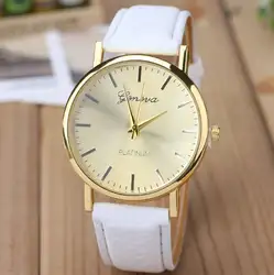 2018 Новый Женева Марка золото циферблат искусственная кожа часы Для женщин Дамская мода платье кварцевые наручные часы Relogio Feminino