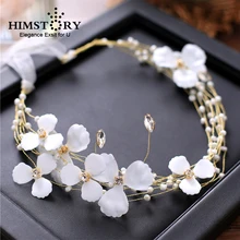 HIMSTORY New Angels Flower Hair Jewelry Gold Handmade Headband Crystal Rhinestone Hairband Bridal Women Wedding Hair Accessories