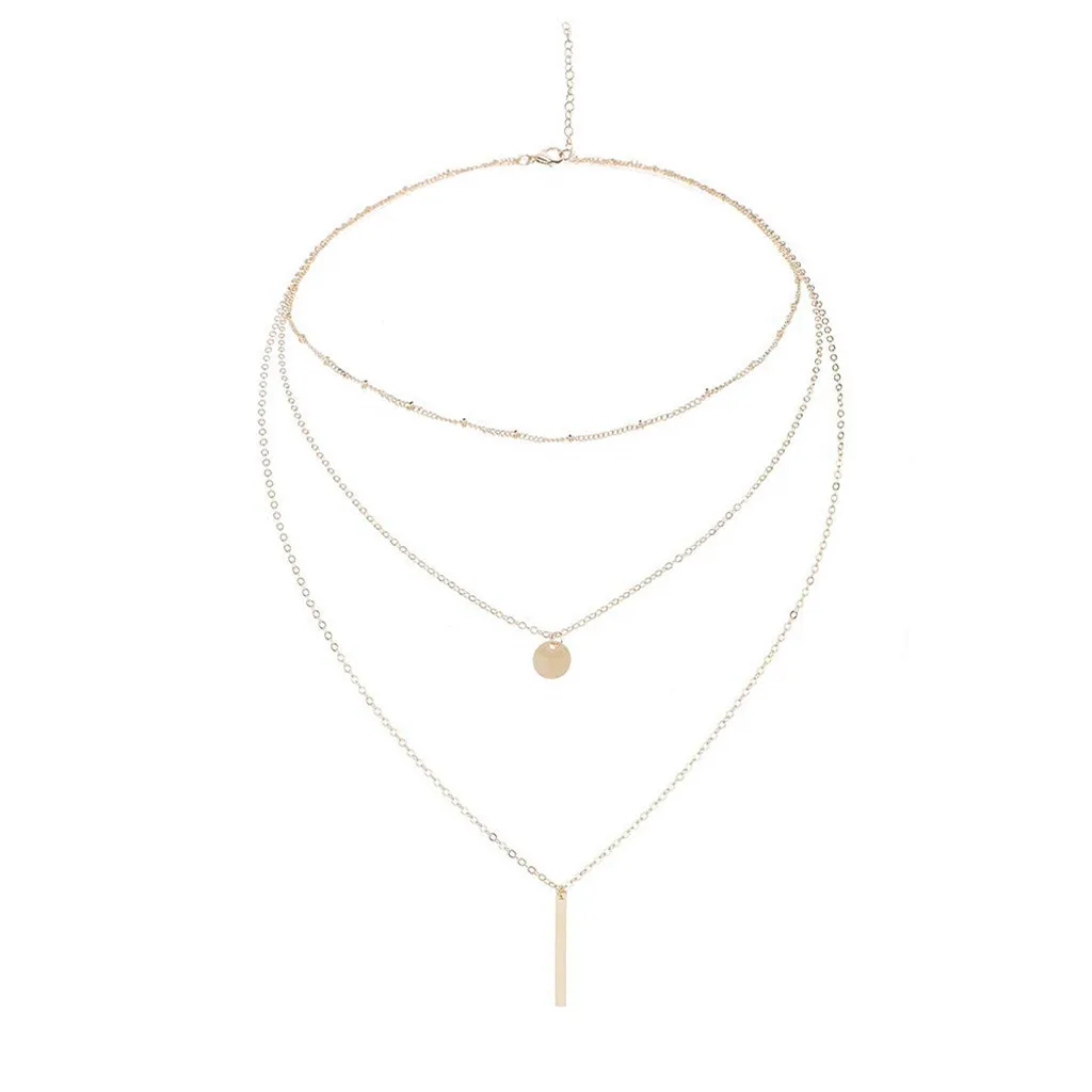 

Women's metal multi-layer necklace trend temperament popular simple sequins bar temperament ladies necklace#D10-5