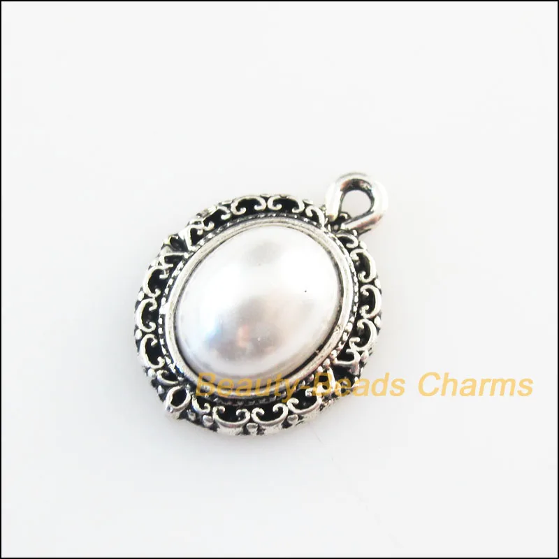 

8 New Charms Tibetan Silver Tone Acrylic Plastic Oval Pendants White 14x18mm