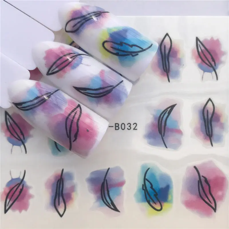 FWC 1 Sheet Purple Flower/Stars / Flowers / Grass Styels Nail Decals Art Colorful Full Wraps for Nail Sticker Water Tips - Цвет: YZW-B032