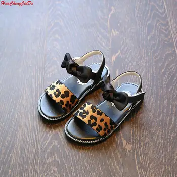 

2018 summer new fashion bow princess girls shoes kids Leopard leather sandals children wedding shoes baby sandal