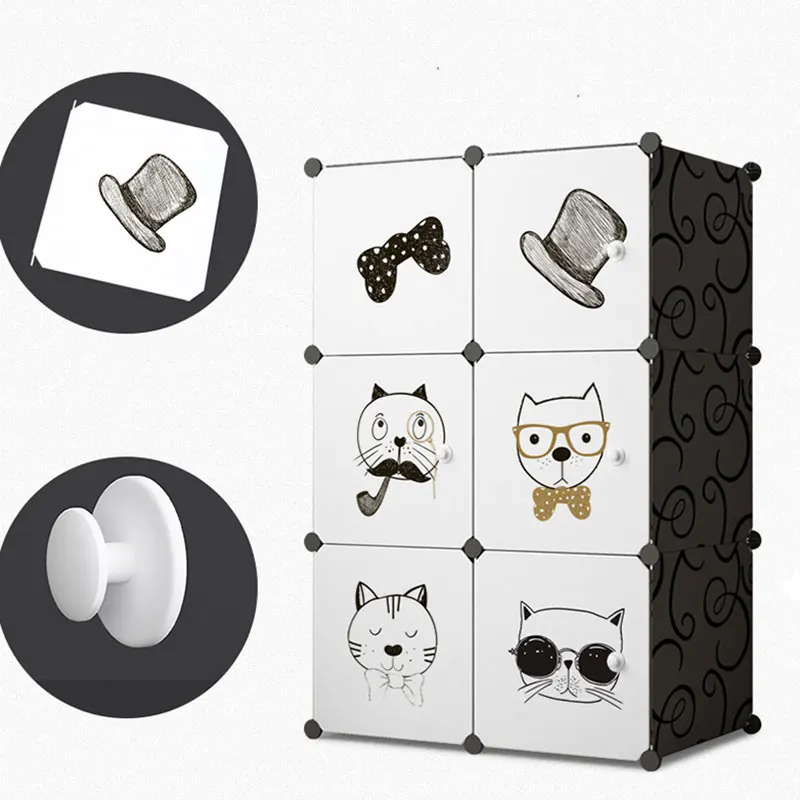 لطيف القط نمط الراتنج خزانة بسيطة التركيب البلاستيك تخزين مزيج خزانة الحديثة الأطفال غرفة خزانة