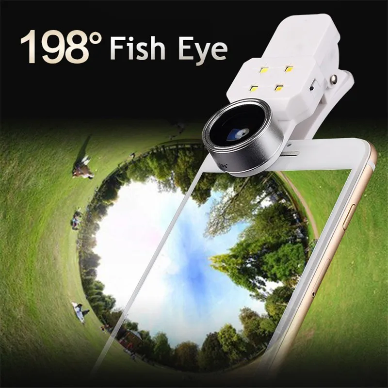 Phone Lentes 4in1 Kit LED Flashlight 3 in 1 Wide Angle Macro Fisheye