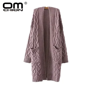 

OMCHION Winter 2018 Autumn New V Neck Long Cardigan Twist Casual Loose Sweater Women Oversized Poncho Knitted Wear Jumper LS28